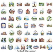 50PCS Watercolor Travel Doodles Stickers Vinyl Aesthetics Stickers Scrapbook, Journaling, Laptop, Bumper, Skateboard, Water Bottles, Computer, Phone, Cartoon, Hard Hat, Car Stickers