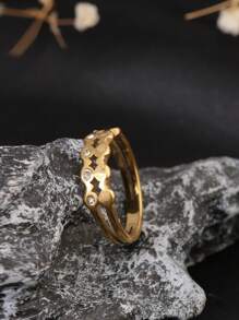 1pc 18K Gold Plated Hollow LOVE Design Micro-Inlaid Cubic Zirconia Ring, Versatile And Fashionable, Suitable For Women To Wear Daily To Work, Commute, Outing, Gift For Girlfriend Or Wife