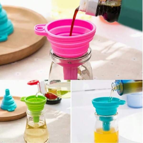 1 pieza Embudo plegable de silicona, embudo pequeño para verter líquidos en la cocina antiderrames, mini embudo para aceite para el hogar