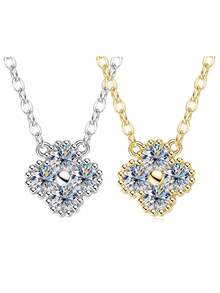 XUJIA 1pc 925 Sterling Silver Moissanite Necklace, Women's 3mm (0.10ct*4pcs) Round Moissanite Pendant, Suitable For Wedding, Vacation, Graduation, Party And Other Occasions, Exquisite Jewelry And Gift For Her
