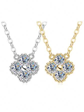 XUJIA 1 pezzo Collana in argento sterling 925 con moissanite da donna, 3mm (0,10ct*4 pezzi) moissanite rotonda, ciondolo di moda, gioiello da donna per matrimonio, vacanza, regalo di laurea, festa