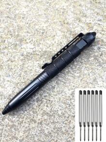 قلم تكتيكي متعدد الأغراض للدفاع عن النفس، من الألمنيوم المحمول، مزود بأداة كسر الزجاج الكربيدي و 5 قطع من أقلام الحبر البديلة السوداء، مناسب للتخييم والطوارئ، وحيادي الجنس (أسود/فضي/ذهبي/رمادي)