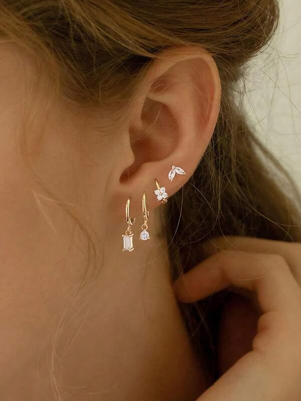 4 Stück/Set modische Blumen Creolen Set, zierliche Ohrring Stapel Sets für mehrfache Piercings, Hypoallergenes Schmuckset, ideales Geschenk für Frauen