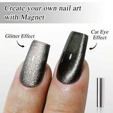 Double Rhythm 0.5 OZ Cat Eye Gel Polish With Magnet 15ML Holographic Glitter Shimmer Translucent Jelly Color Magnetic Polish Salon DIY At Home (Silver-MC1019) - Black - View 4