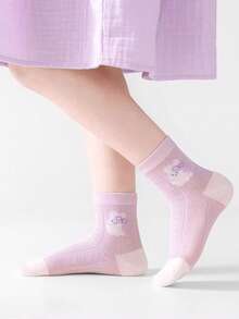 5 pares de calcetines de malla para niñas, ligeros, con lindos patrones florales y de conejo, adecuados para niñas de 1 a 16 años, para el verano - Multicolor - Ver 2