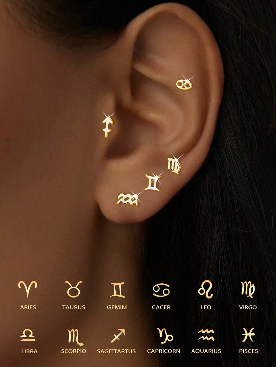 1PC 925 Sterling Silver 12 Constellation Earrings Cartilage Earrings Threaded Silver Helix Piercing Jewelry For Women Men - Constellation - View 1