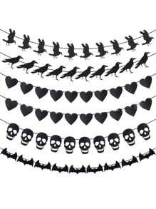 1 pieza Guirnalda decorativa de calavera negra de 98 pulgadas, adecuada para Halloween, boda gótica, cumpleaños, festival de Halloween, decoración de ambiente, fiesta temática, decoración de jardín al aire libre