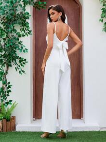 女士婚礼其他服装 V 领吊带百褶修身连体裤