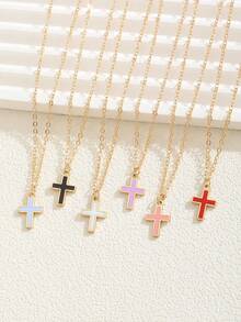 1 件简约可爱 6 色夏季十字架吊坠金合金项链，适合男孩和女孩日常佩戴，可用作日常旅行派对约会佩戴珠宝配饰，适合送给朋友家人节日生日礼物 - 彩色 - 查看 4