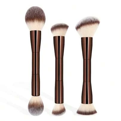 Set de 3 pinceles de maquillaje profesionales de aluminio de doble extremo, con cepillo de base suave, cepillo de rubor, cepillo de polvo, cepillo corrector, cepillo de contorno, cepillo de mezcla, pinceles de maquillaje esenciales, cerdas suaves, portátil, amigable para viajes, regalo para mujeres y niñas, set de pinceles, kit de pinceles de maquillaje, set de pinceles de maquillaje, set de maquillaje completo, set de pinceles de maquillaje, kit de maquillaje completo, kit de pinceles, set de pinceles de maquillaje, set de regalo de maquillaje, set, obsequios, pinceles de maquillaje profesionales, set de maquillaje completo