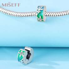MISEFF 1 Pc Genuine S925 Sterling Silver Charm Synthetic Zirconia Fixed Clip Locator Clasp Pendant Suitable For DIY Bracelet Necklace Luxury Fine Jewelry Making Ladies Birthday Gift For Friends