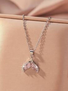 1pc Copper Cubic Zirconia Dopamine Lucky Clover Pendant Necklace, Fashionable Layering Collarbone Chain Jewelry For Women
