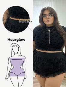 Hourglow Emily_louise_swain Plus Size Velvet Mesh Stand Collar T-Shirt, For Winter, For Hourglass Body Shape - Black - View 8