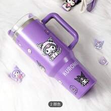 Sanrio 1 pièce Tasse de voyage en acier inoxydable de 40 oz Sanrio Kuromi avec couvercle et paille - étanche, s'adapte au porte-gobelet de la voiture, garde les boissons chaudes ou froides, boissons fraîches en été, design de dessin animé mignon avec étoiles et personnages - cadeau parfait pour l'anniversaire et la Saint-Valentin