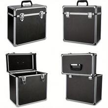 Record Storage Box 12" Vinyl LP Storage Box Case Aluminum Portable Lockable DJ Flight Carry Case Holds 50pcs Albums - Black - View 8