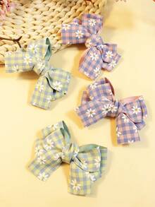2 件/4 件女孩拼色格子碎花蝴蝶结发夹，可爱甜美优雅百搭刘海夹，适合派对和日常，春夏季 - 彩色 - 查看 3