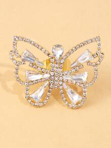 1 Stück eleganter Schmetterlings-Design Strass Insekten-Ring, vielseitiges Accessoire