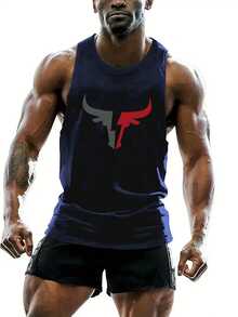 Men's Printed Casual Daily Sleeveless Undershirt Tank Top, Spring/Summer