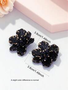 1 对法式优雅复古波西米亚风格亚克力花朵黑色耳钉，适合送礼、女士日常、度假、派对装 - 黑色 - 查看 5