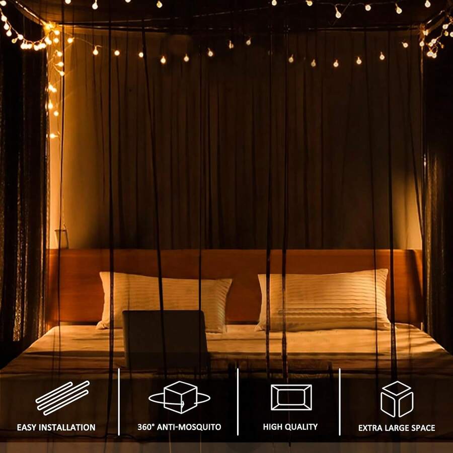 Black Mosquito Net Tent For Bed Or Plant,Protecting Plant,One Side Opening Canopy Netting Curtain Net For Bedroom Decoration Queen Size(Without Frame) - King Size - View 1