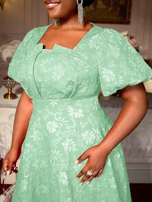 Jacqard A Line Party Dresses Square Collar Lantern Sleeves Elegant Wedding Guest Birthday Curve Women Back To School