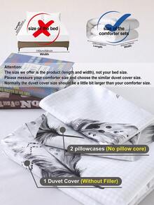 3pcs/Set Feather Pattern Duvet Cover Set(1 Duvet Cover & 2 Pillowcase)Soft And Skin-Friendly Duvet Cover Bedding Set For Home, All Season Bed Sheets Set - White - View 11