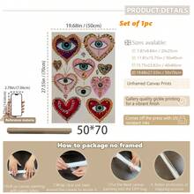 1pc Canvas Wall Art Poster With Optional Frame, Gothic Evil Eye & Heart Shape Print Poster, Vintage Dark Maximalism Art Style, Suitable For Living Room, Bedroom Wall Hanging, Tabletop Display, Ideal Wall Art Home Decor Gift
