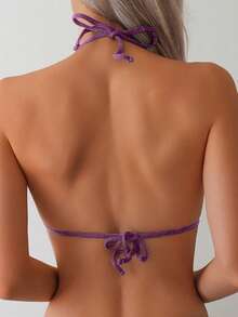 New Solid Color Cutout Sexy Backless One-Piece Swimsuit With High Elasticity Metallic Yarn And Drawstring, For Women