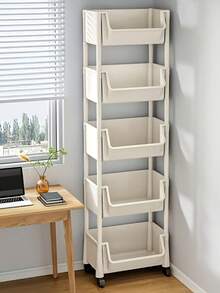 1 Movable Plastic Storage Cart, Practical Sorting Rack, Mobile Shelf Unit With Wheels, Suitable For Living Room, Bedroom, Dormitory, Christmas Candy Gift Storage Rack, Durable, Independent Support, Inclined Shelf, Multi-Functional Use. - trắng - Xem 2