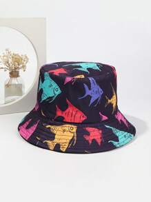 1pc Tropical Fish Printed Reversible Bucket Hat, Unisex Outdoor Beach Vacation Sun Hat Men's Sun Hat Summer Hat, Suitable For Summer Outdoor Activities Such As Hiking And Fishing
