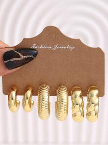 6-18PCS Luxury Gold Thick Twisted C-Shape Teardrop Earring Set, Suitable For Women Fashion Metal Geometric Round Earrings, Personalized Exaggerated CC Earrings Creative Vintage Hoop Earrings Set