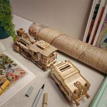 LKAPOPO 384pcs 3D Wooden Train Puzzle, DIY Handmade Assembling Model Toys, Gift