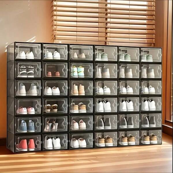 1PC Transparent Plastic Shoe Box With Lid, Foldable & Stackable Shoe Rack, Space-Saving Storage Organizer For Sports Shoes, High Quality, Multi-Purpose, Free Combination Design