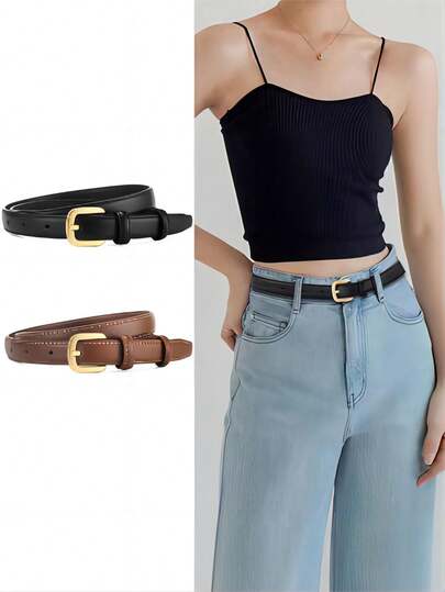 1/2pcs Women's Fashion Belt, Exquisite Needle Buckle Belt, Suitable For Parties, Business Casual, Valentine's Day Gift Options Summer, School Fall, Autumn, Halloween