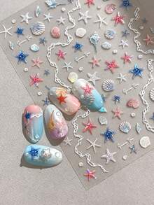 1 miếng dán móng tay hình vỏ sò và sao biển 5D, hình dán tự dính chủ đề đại dương - Dụng cụ và trang trí móng tay, phù hợp cho bé gái và phụ nữ, cho mùa thu/đông, Giáng sinh, mùa hè, thích hợp cho việc làm móng tại nhà và tại salon. - Nhiều màu - Xem 2