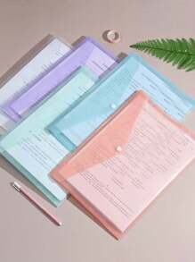 5/10 piezas Carpetas con botón a presión, Fundas de plástico A4 para documentos, Bolsas de almacenamiento transparentes para artículos de oficina, papelería, pequeños regalos, accesorios, exámenes de estudiantes, archivos de documentos, tonos de color Macaron/apagados, Material PP, Carpetas, Carpetas de color Macaron, Bolsas de datos resistentes al agua, Regalos de temporada de regreso a clases (mezcla de colores al azar), Útiles escolares