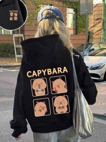 少女卡通印花保暖连帽卫衣