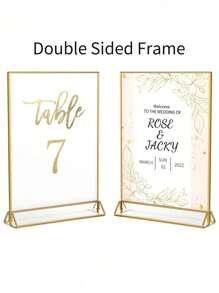 6Pack Acrylic Sign Holder With Gold Frames And Vertical Stand, Ideal For Display Wedding Table Numbers, Double Sided Picture, Clear Photos, Menu Holders