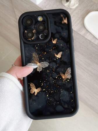 1 个星斑蝴蝶设计防震加厚黑色手机壳带摄像头保护，兼容 11 Pro Max/12 Pro Max/13 Pro Max/14 Pro Max/15 Pro Max/16 Plus/16 Pro Max、16E、Galaxy A55/A15/S24 Ultra/S25 Ultra、Redmi、OPPO/Realme、VIVO、Infinix、Honor、MOTO、OnePlus 防水防摔防刮