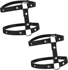 Leather Leg Harness, Adjustable Elastic 2 Rows Leather Leg Belt Ring Body Harness, Black Punk Garters Belts Thigh Holster Strap Club Halloween Body Chain Accessories Jewelry For Women - 1 - 查看 1
