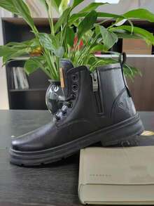 Men's High-Top Casual Boots, Black Leather Ankle Boots, Non-Slip Comfortable Fashion Casual Shoes, Suitable For Autumn And Winter - Black - View 5