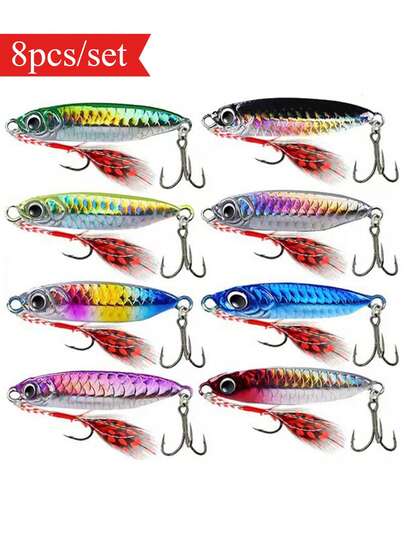8pcs/Set Metal Jig Shore Casting Jigging Lure Shore Casting Saltwater Fishing Lure Bait Artificial Bait