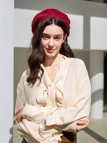 Women's Fashion Elegant Solid Minimalist Beret Hat, Casual Winter Gifts - Burgundy - View 2