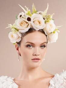 1pc Rose Boho Fabric Flower Headband, Elegant And Casual, Suitable For Spring, Summer, Beach, Forest Photography, Autumn, Boho Wedding