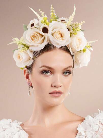 1件玫瑰波西米亚风布艺花朵发箍，优雅休闲，适合春季、夏季、海滩、森林摄影、秋季、波西米亚风婚礼、情人节配饰