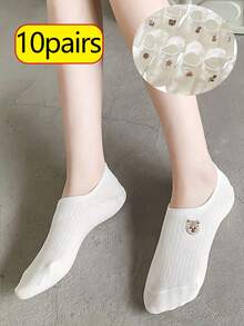 1/5/10 Pairs Of Women's Breathable Printed Ankle Socks Are Soft, Lightweight, Odor Resistant, Sweat Absorbing, Solid Color, Comfortable And Soft High Elasticity Ankle Socks For Summer, Novel And Interesting Solid Color Socks, Fashionable White Socks, Boat Socks, No Show Socks Suitable For Daily Travel And Gatherings, Casual Holiday Gifts For Mother's Day, Easter, Spring And Summer - Multicolor - View 3