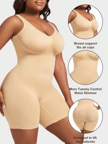 1 pieza Mono de compresión sin costuras de talla grande para mujer, body moldeador negro para el busto