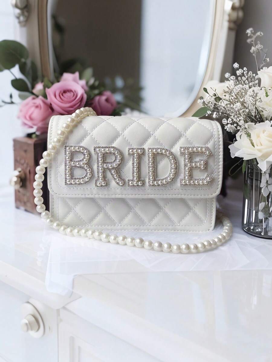 1PC Pearl Bride Clutch Bag Bridal Shower Wedding Engagement Honeymoon Trip Bachelorette Hen Party Decoration Wifey Mrs Gift Present