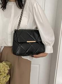 Bolsa de Ombro de Couro PU em Cores Sólidas e Bordados, Moda Casual Feminina, Grande Capacidade