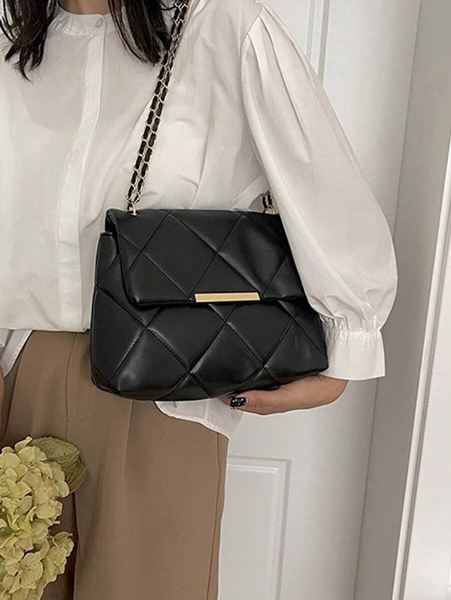 Bolsa de Ombro de Couro PU em Cores Sólidas e Bordados, Moda Casual Feminina, Grande Capacidade